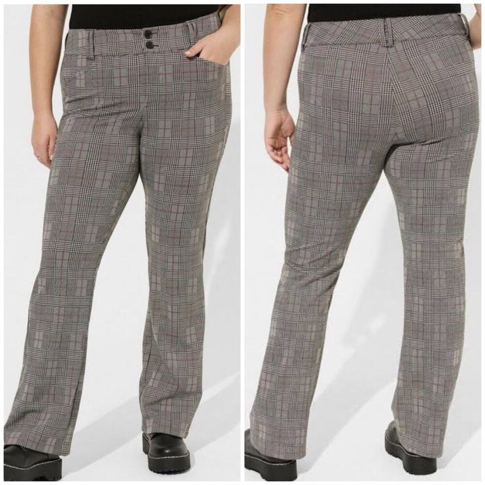 Torrid Jacquard Plaid Trouser Boot Studio Double Knit High Rise Pant 18 Short